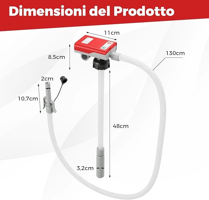 Pompa di Trasferimento del Carburante con Sensore di Arresto Automatico, Pompa Travaso Gasolio Elettrica a Batterie o Ricaricabile con Adattatore di 3 Dimensioni, con Infusione di 14L/ min