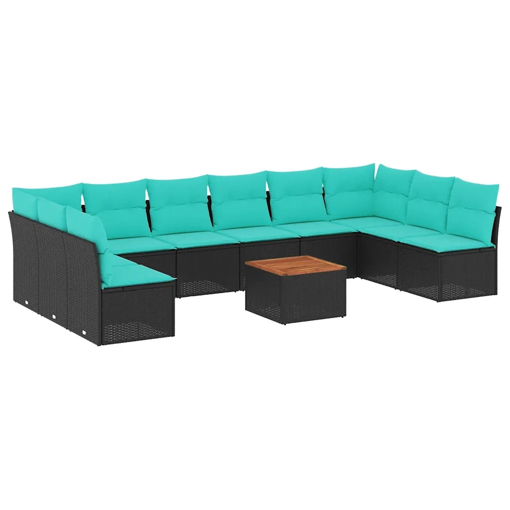 Set Divani da Giardino 11 pz con Cuscini in Polyrattan Nero 3256127