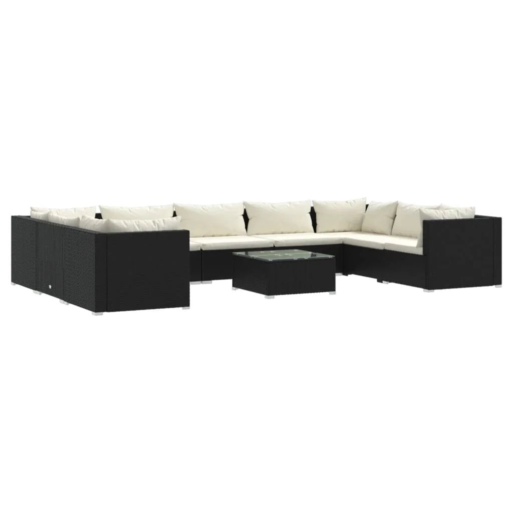 Set di mobili da giardino mobili da esterno 10 pezzi con cuscini resina intrecciata nera 02_0015176