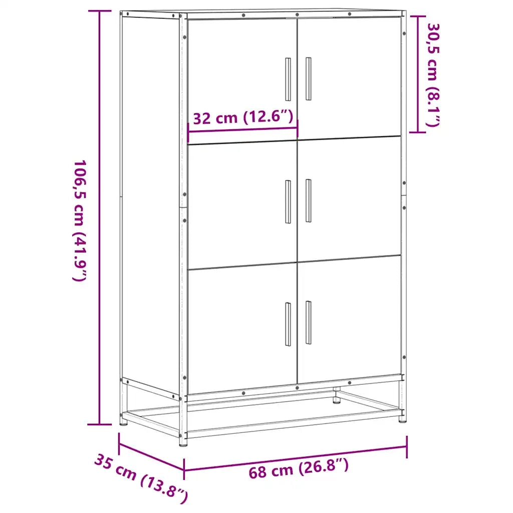 Credenza | Madia | Buffet da pranzo | Armadio da pranzo Nera 68x35x106,5 cm Legno Multistrato Metallo