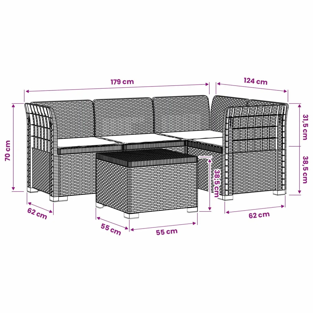 Divano da giardino 4 posti con cuscini aspetto rattan PP 3444001