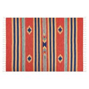 Tappeto Kilim multicolore in cotone 140 x 200 cm tessuto a mano a trama piatta reversibile con motivi geometrici e frange, tradizionale Boho, per il soggiorno e la camera da letto.