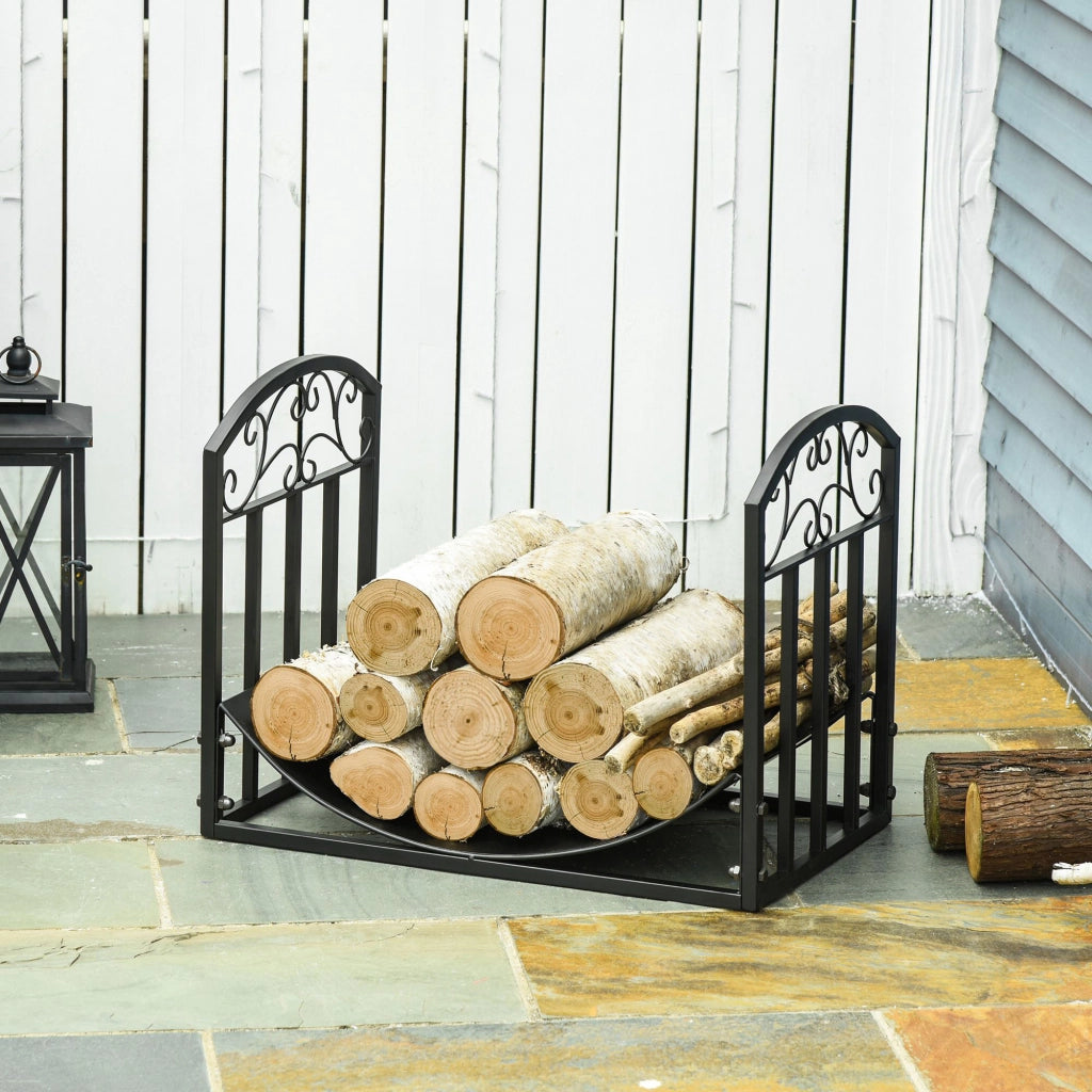 Porta Legna da Interno ed Esterno in Metallo con Ripiano ¨C zephmum ¨C Nero, 60.5x36x46.5cm