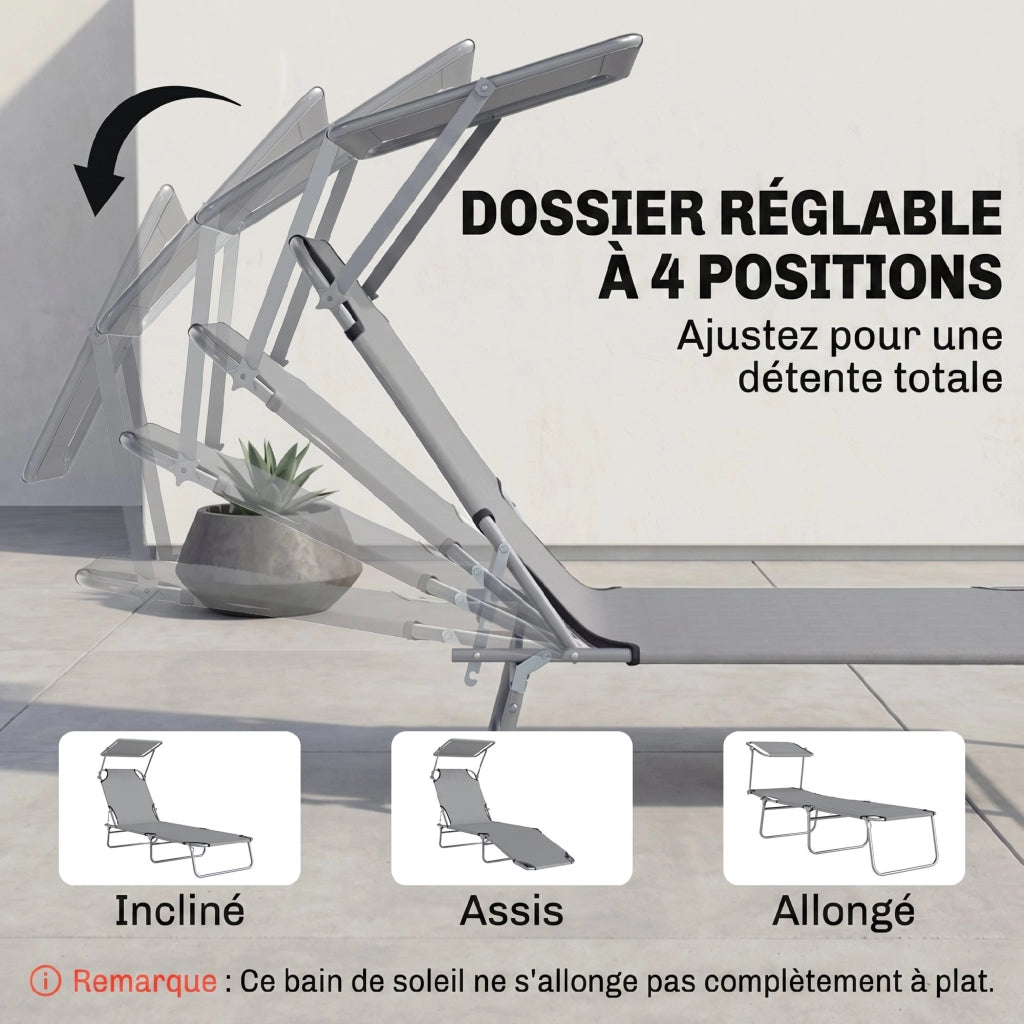 Chaise longue pliante ¨C zephmum ¨C grigio chiaro 187x58x36 cm