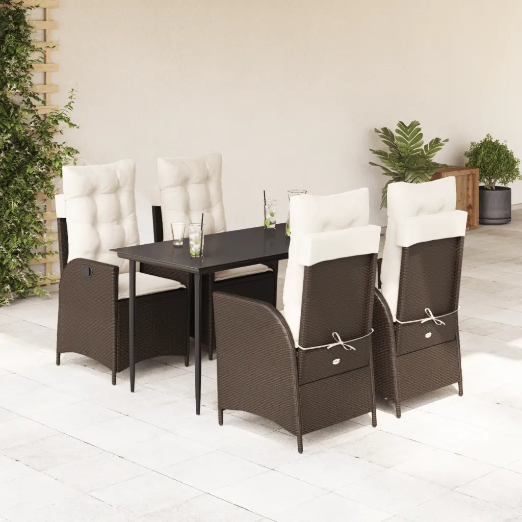 Set da Pranzo da Giardino 5pz con Cuscini in Polyrattan Marrone 3213197