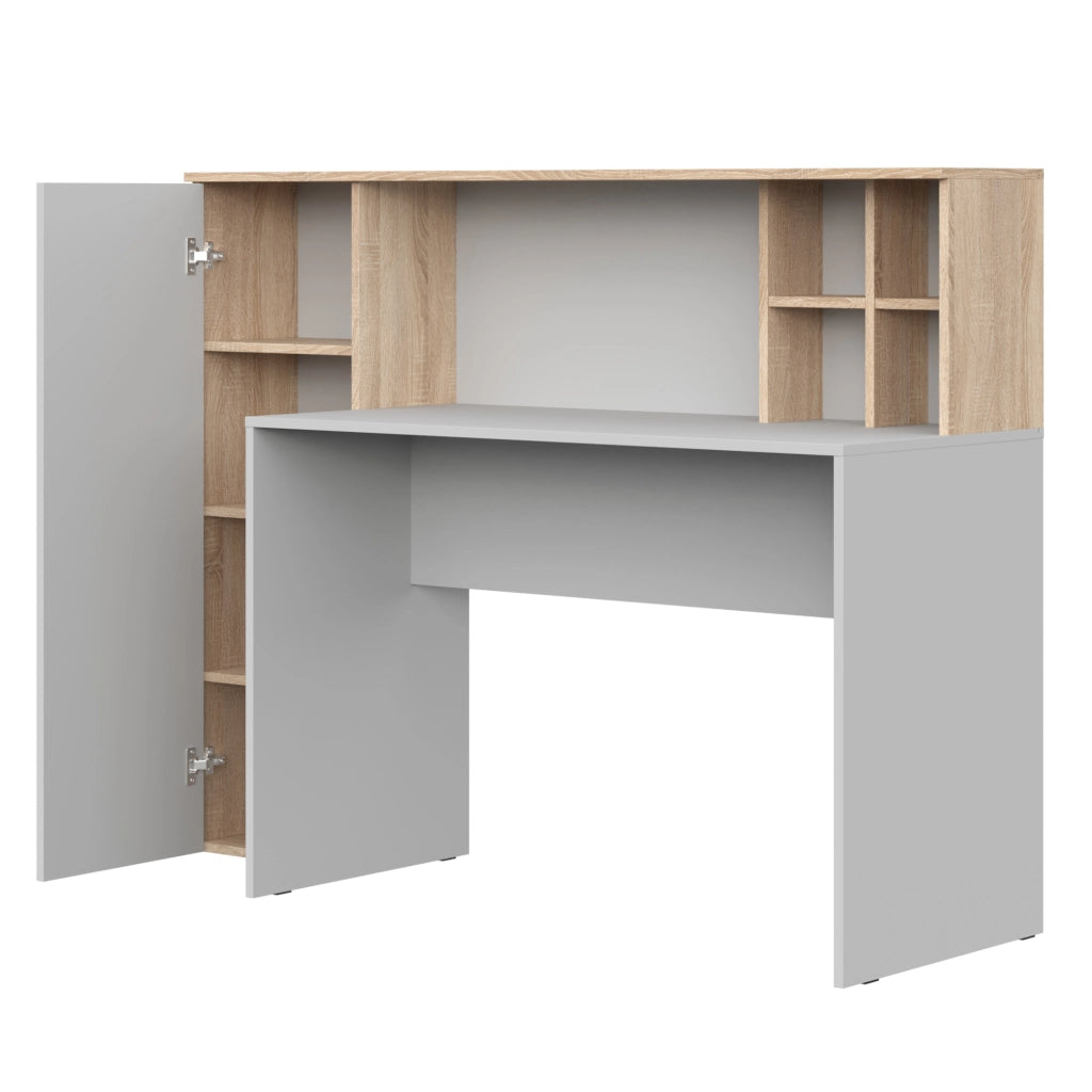 Scrivania FAUSKE - Spaziosa - Con Armadietto - Rovere Sonoma - Bianco - Larghezza 153 cm, Altezza 116 cm, Profondit? 54 cm