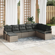 Set Divano da Giardino  8 Pezzi con Cuscini Grigio Polyrattan