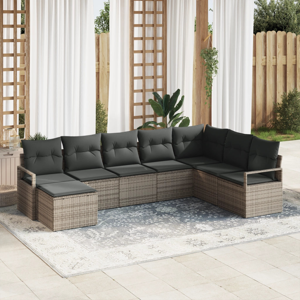 Set Divano da Giardino  8 Pezzi con Cuscini Grigio Polyrattan