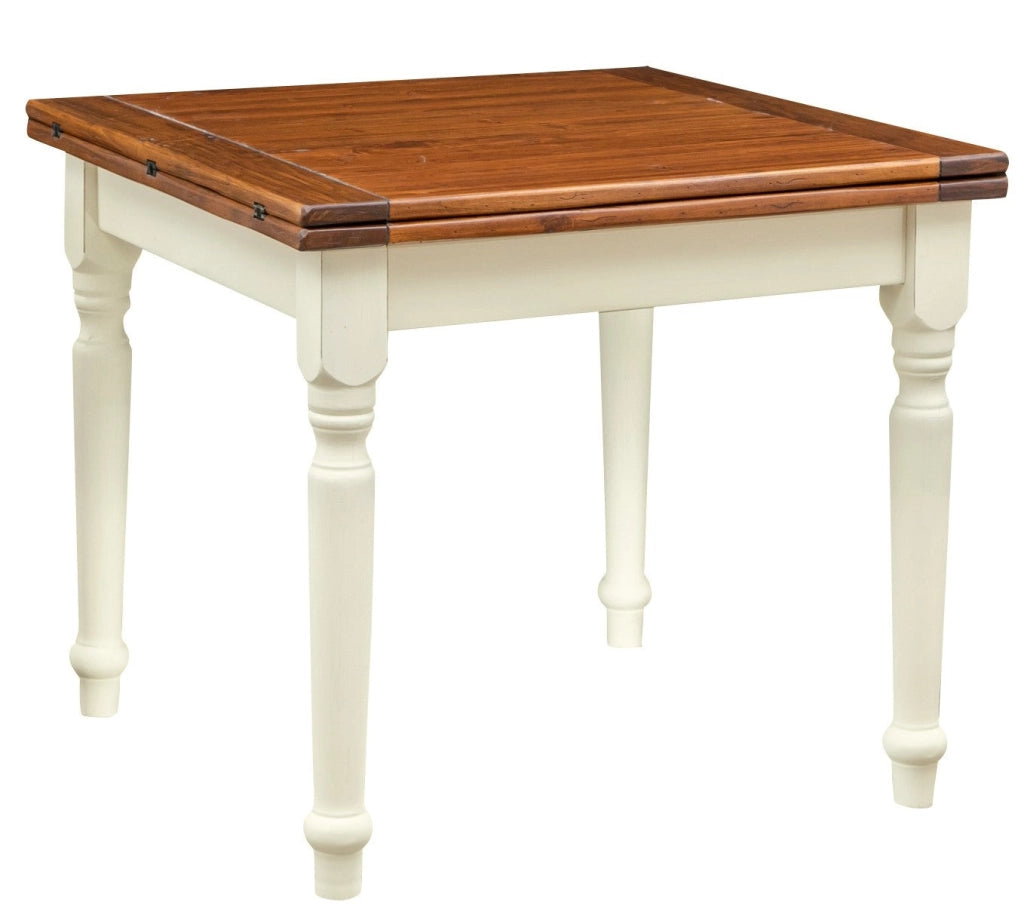 Biscottini Tavolo allungabile Country fatto a mano in legno massello di tiglio struttura bianca anticata piano noce Made in Italy
