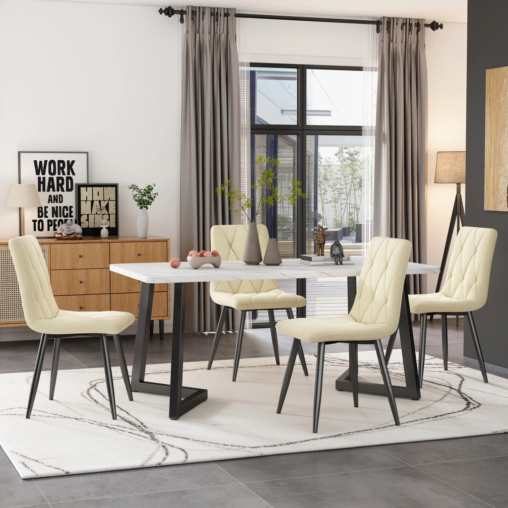 Sedie da Pranzo Set 4 Pezzi Imbottite ¨C MINIMAL ¨C Velluto Beige con Schienale e Gambe in Metallo