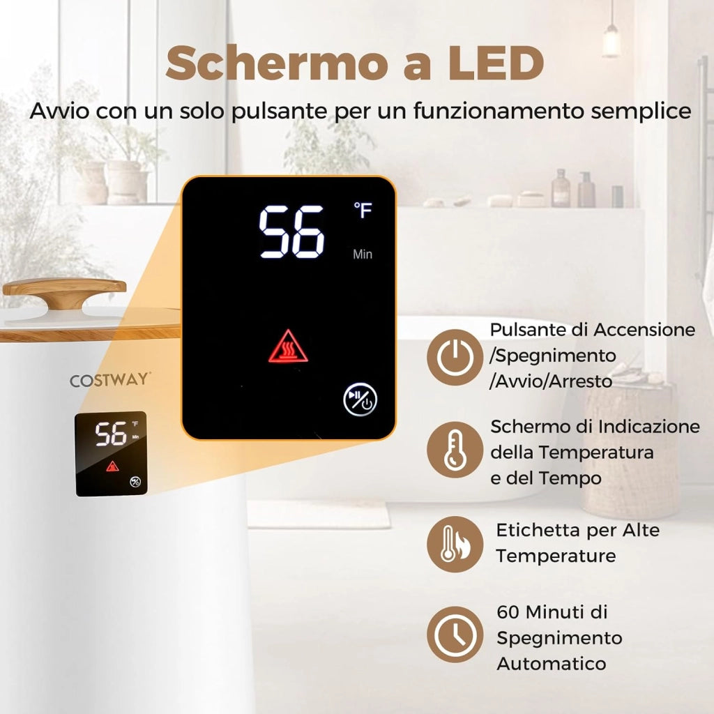 COSTWAY Scalda Asciugamani per Bagno, Scaldabiancheria Grande da 18 L con Schermo LED e Spegnimento Automatico, Secchio Portatile per Asciugamani Caldi per Asciugamani, Accappatoi e Coperte