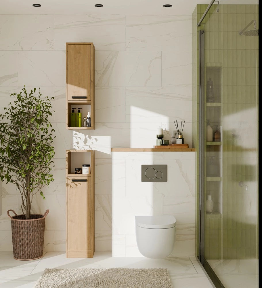 Mobile bagno MEXY 1d colonna scaffale 1 ante 4 ripiani da terra rovere artisan