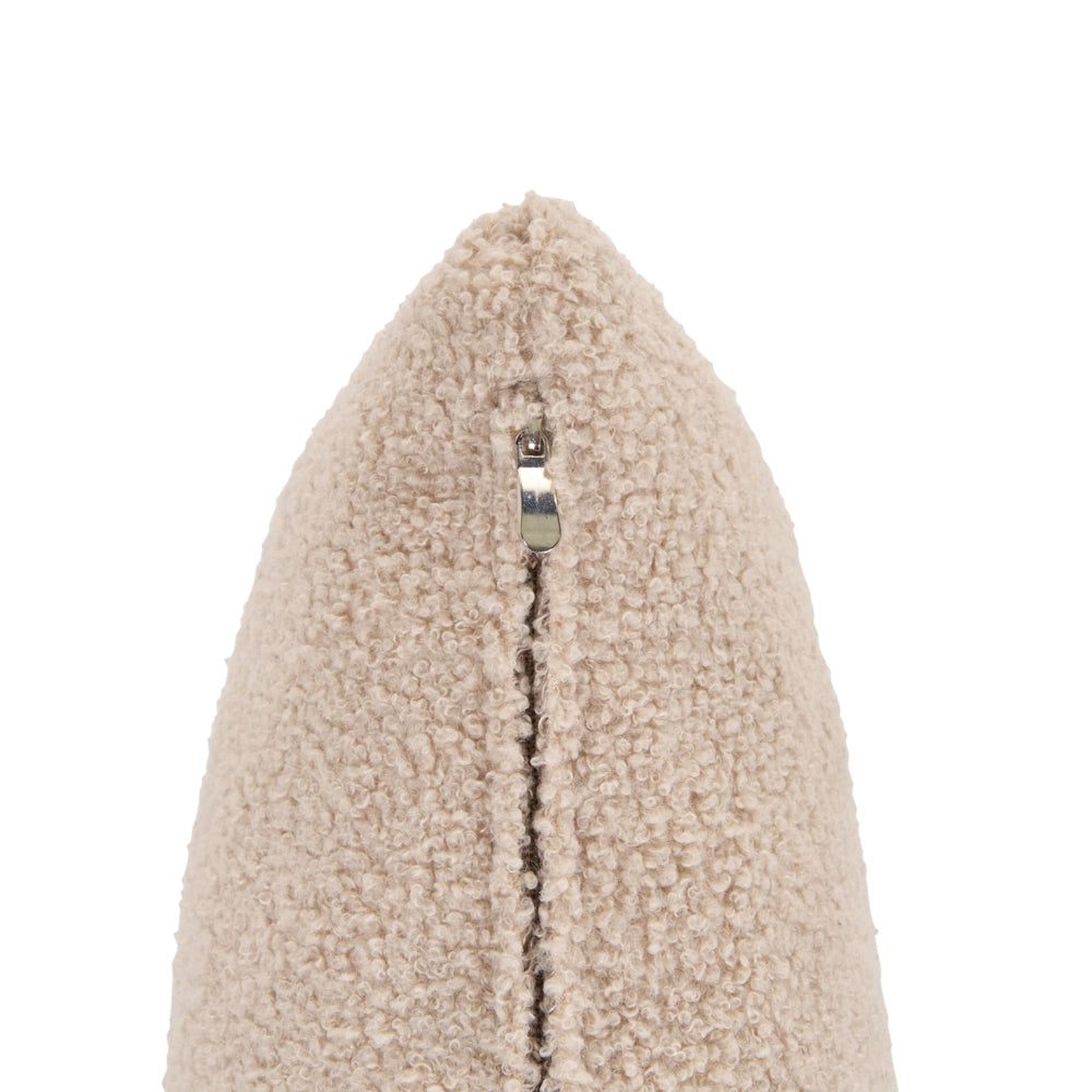 Chaise longue in tessuto bouclè beige per soggiorno, per il relax, con gambe effetto legno, stile scandinavo moderno