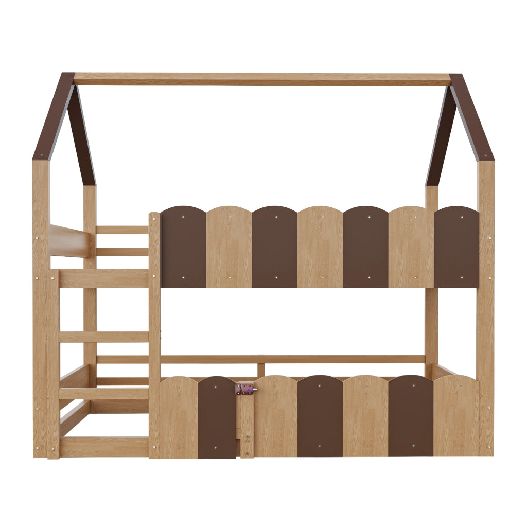 LETTO A CASTELLO per bambini 90x200 cm design casetta legno naturale