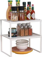 Set di sostegni per armadi cucina - set di 2 ripiani per spezie in metallo - tavolo da cucina verticale - espandibile e stivabile - organizzatore per piatti - ripiano per caffè bianco