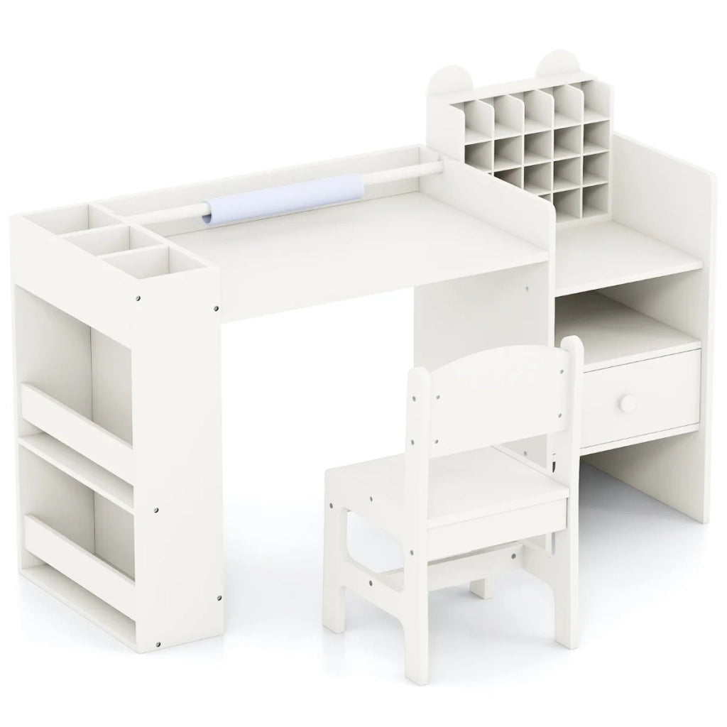 Set di 1 tavolo e sedie per bambini 107,5 x 40 x 72,5 cm mobile a cubo rimovibile design elegante in MDF bianco 20_0017336
