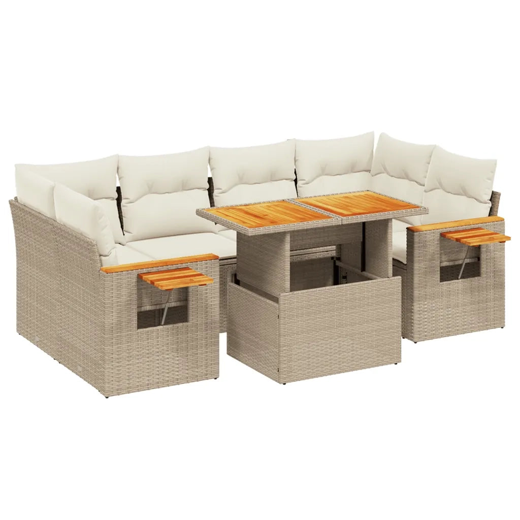Set Divani da Giardino 7 pz con Cuscini Beige in Polyrattan 3273417