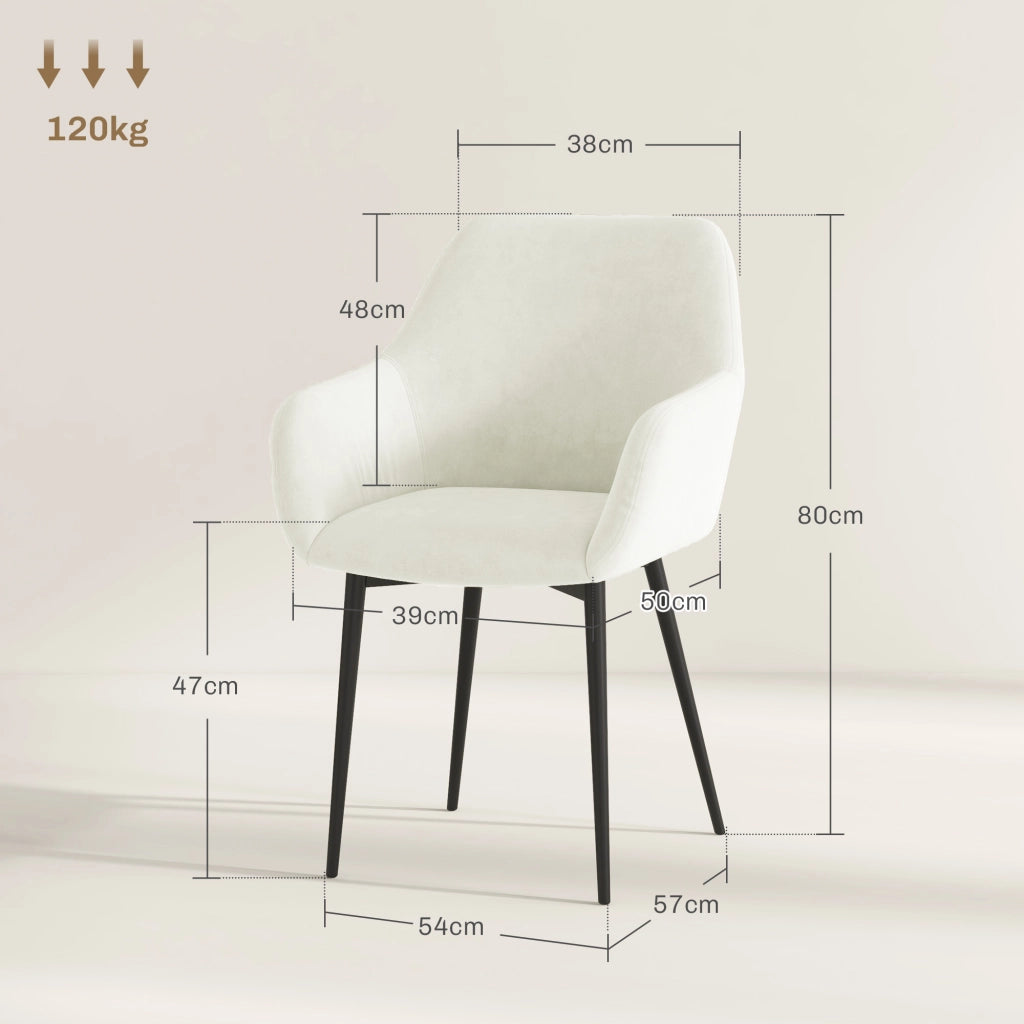 EasyComfort Set 2 Sedie Moderne Nordiche Imbottite con Braccioli Ricurvi in Tessuto Effetto Velluto, per Soggiorno, Sala da Pranzo, Crema