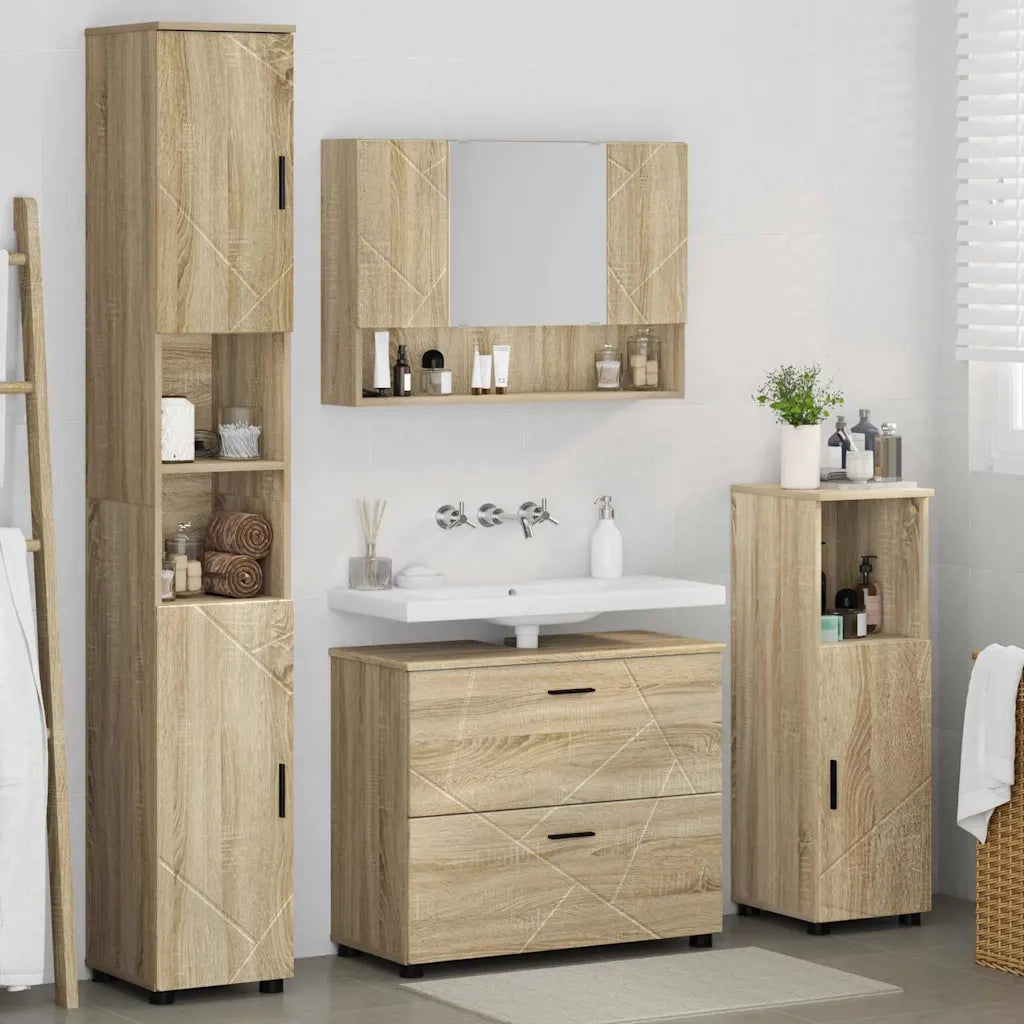 Set di mobili per il bagno con cassetto 4 pcs Rovere Sonoma 3393045
