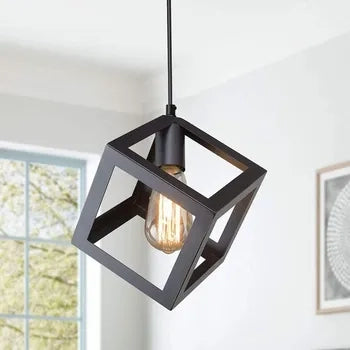 Lampadario Lampada Sospensione Cubo Moderno con Portalampada E27 NERO