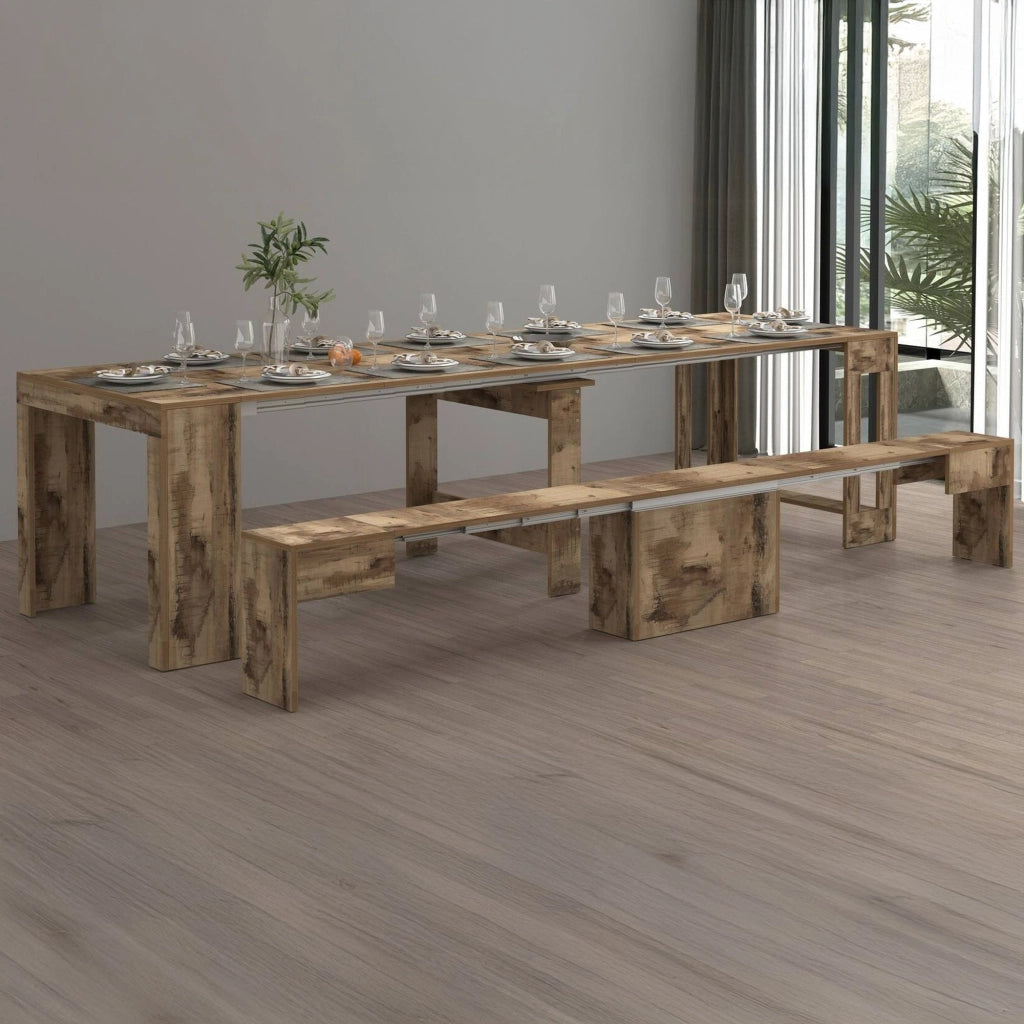 Panca Yutu, Seduta per tavolo da pranzo, Panca singola allungabile, 290x25h45 cm, Acero