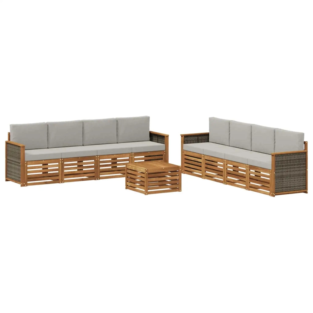 Set di divani da esterno 9 pz Naturale e Grigio Chiaro 3384167