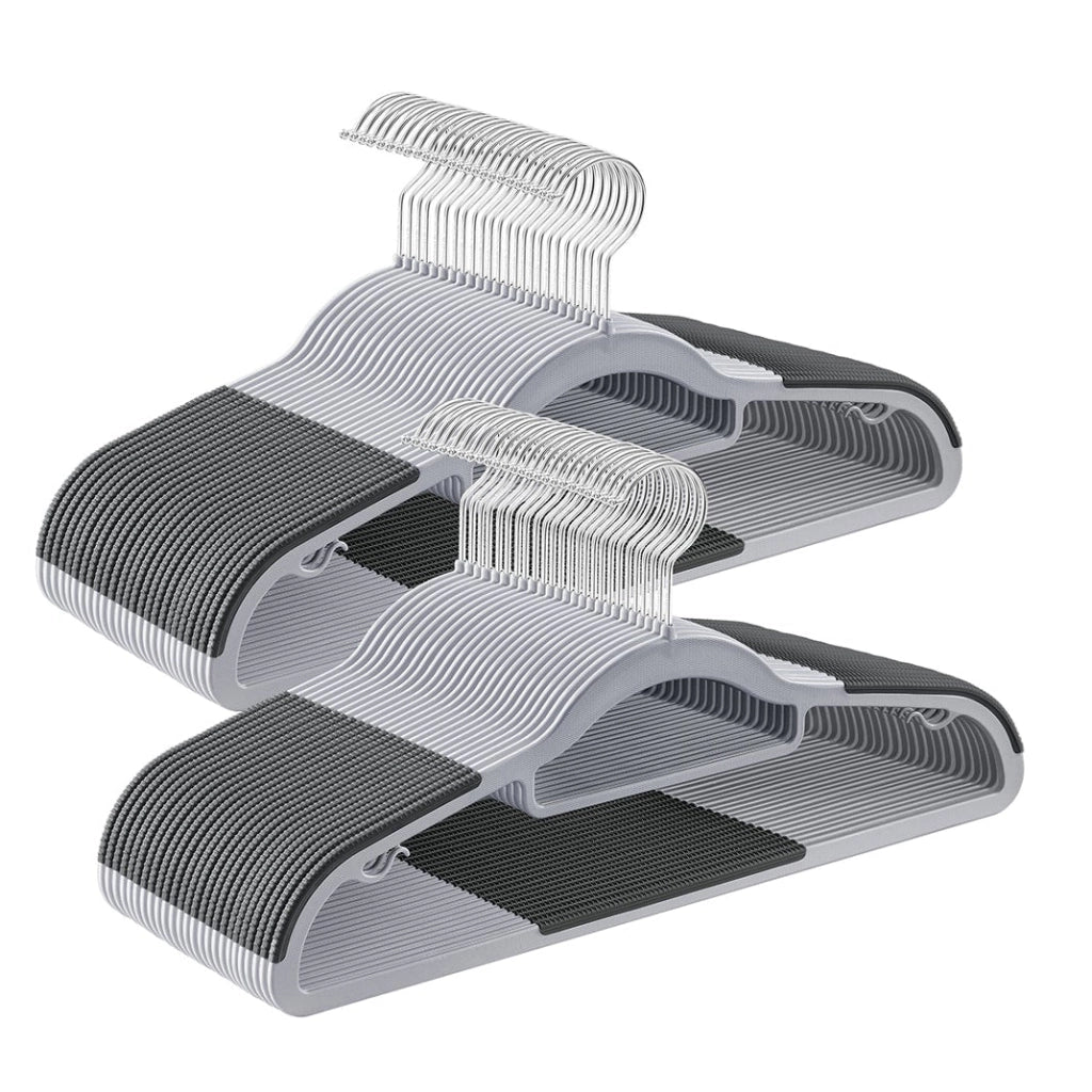 Confezione da 50 robuste grucce in plastica antiscivolo salvaspazio spessore 6 cm gancio girevole a 360° lunghezza 42 cm grigio 12_0006313