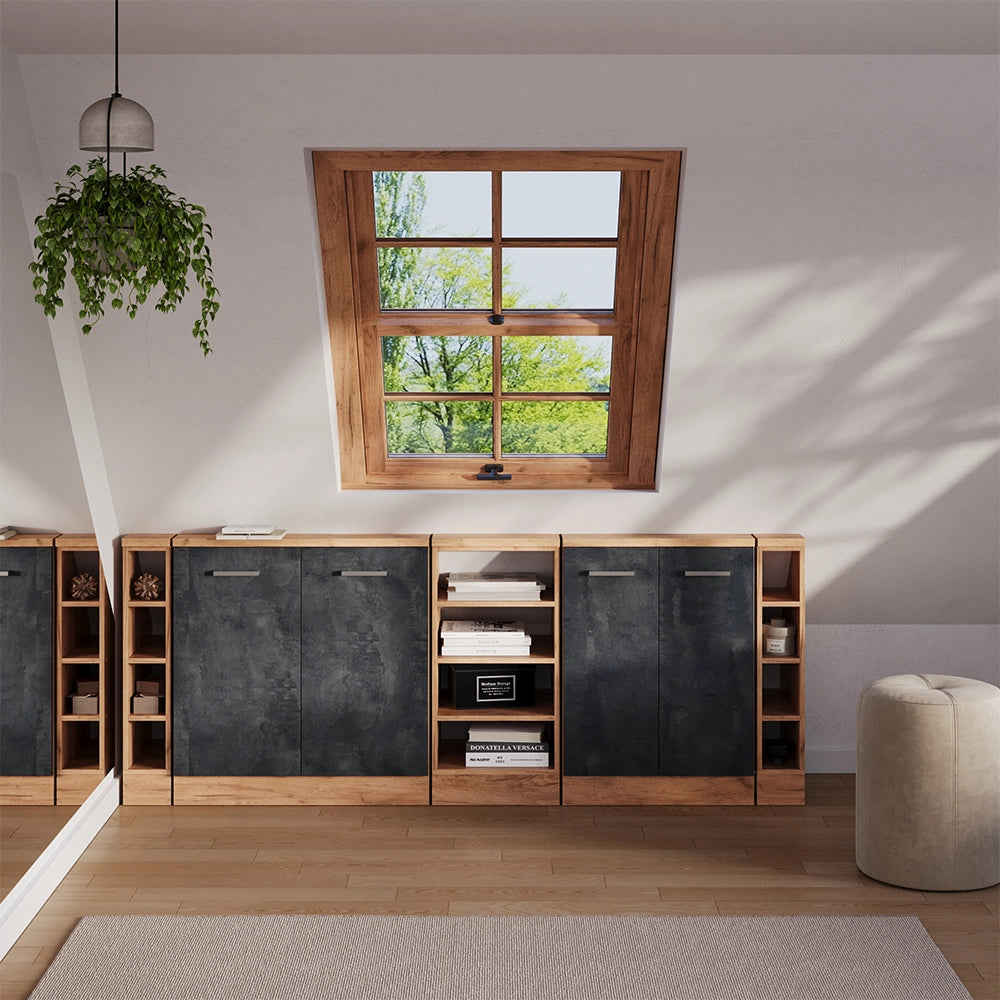 Set di mobili sottotetto Rion Calce nera/Rovere dorato Set di 5 Vicco