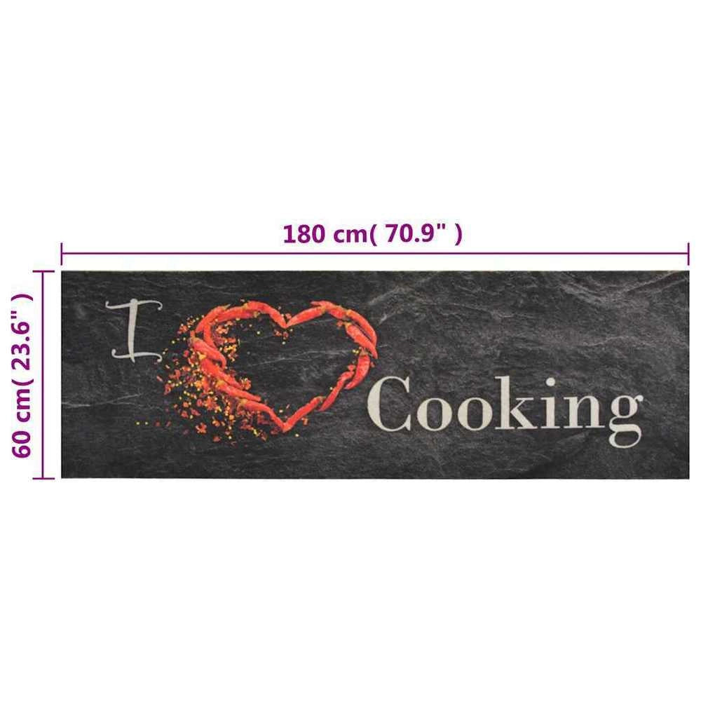 Washable Kitchen Rug, Cooking Design, Black, 60x180 Cm, Velvet