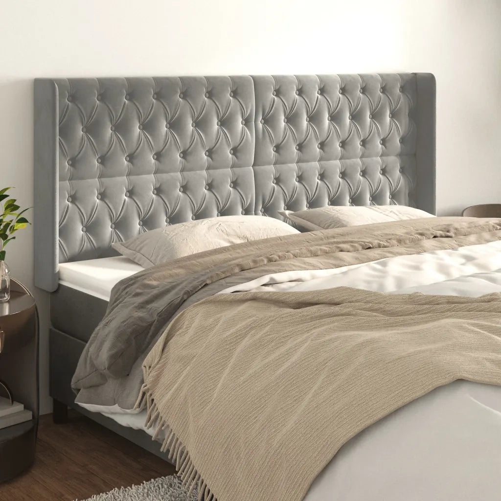Testiera | Testata ad Orecchio Grigio Chiaro 183x16x118/128 cm in Velluto