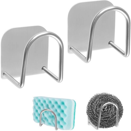 Afwassponshouders Zelfklevend 2 Stuks Roestvrij Stalen Gootsteen Opbergrek Keukenaccessoires Ventilatie per Spongi per 2 Stuks