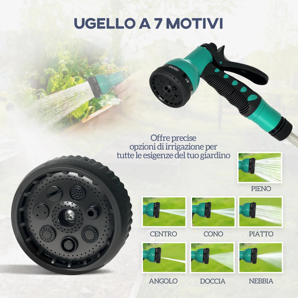 Avvolgitubo da Giardino Retrattile con Tubo 25+2 m e 7 Getti ¨C zephmum ¨C Verde e Grigio Chiaro