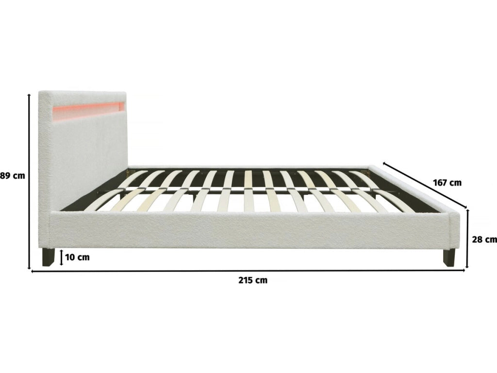 Letto in tessuto riccio "Maria" con LED 140x190cm - Crema
