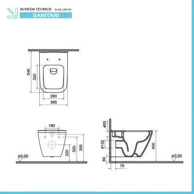 Sanitari sospesi Rimless scarico universale e copriwater  Square