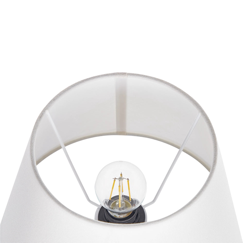 Lampada da tavolo in ceramica grigio con paralume a tamburo in lino base minimalista design stile contemporaneo