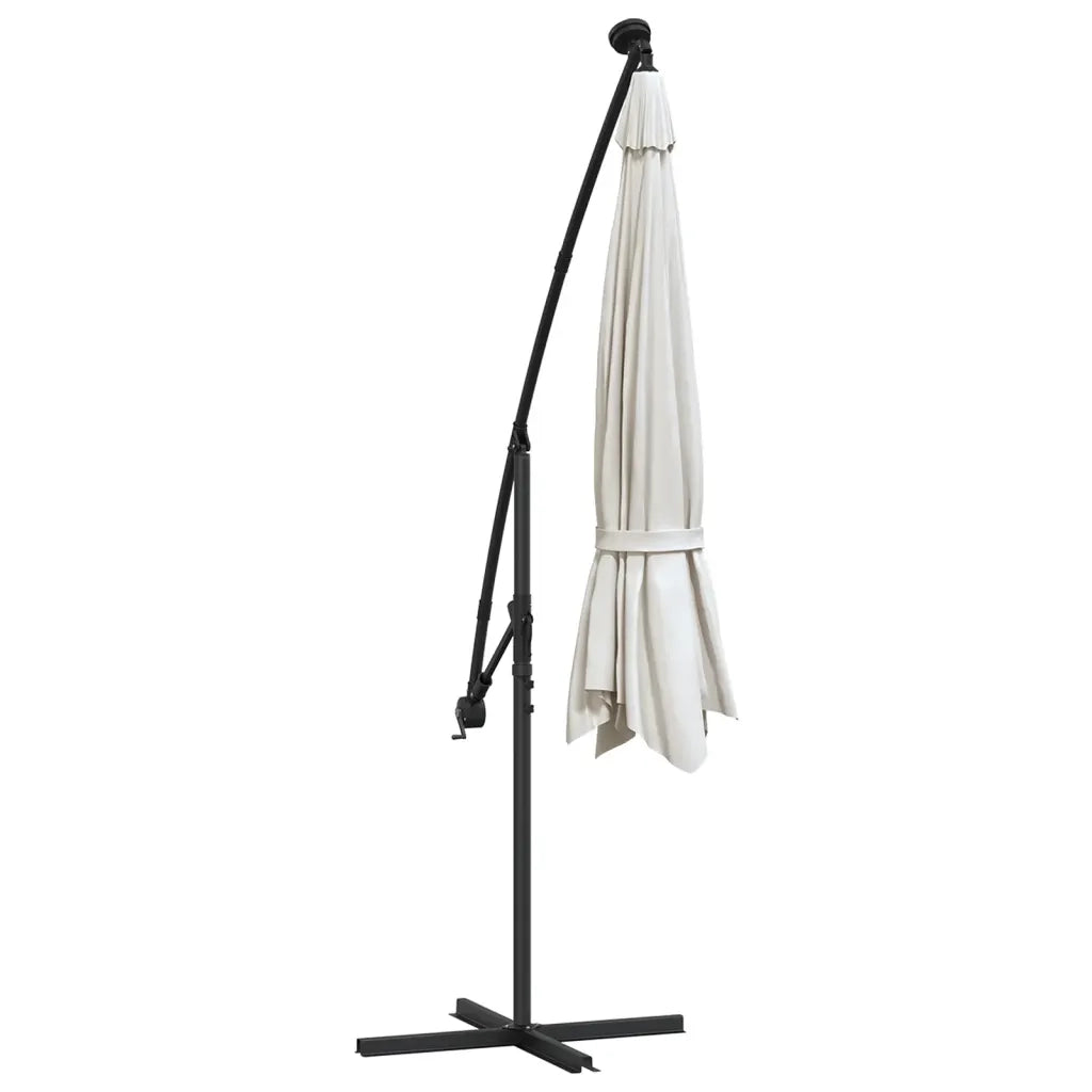 Ombrellone a Sbalzo con LED e Palo in Metallo-Ombrello da giardino 350 cm Sabbia