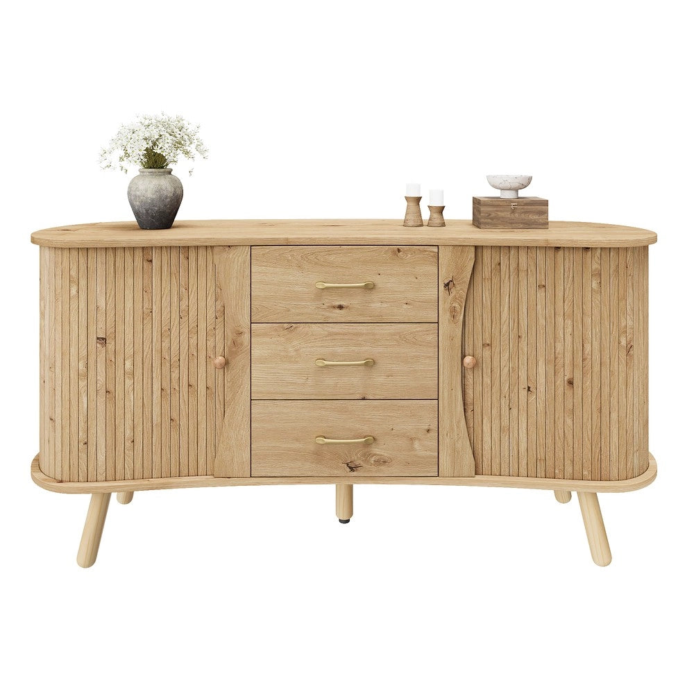 Credenza con Ante Scorrevoli e Cassetti ¨C MINIMAL ¨C Massello, MDF, Design Moderno Scandinavo