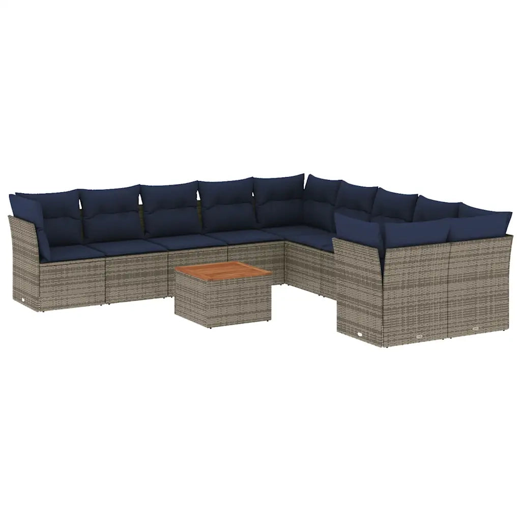 Set Divani da Giardino 11 pz con Cuscini in Polyrattan Grigio