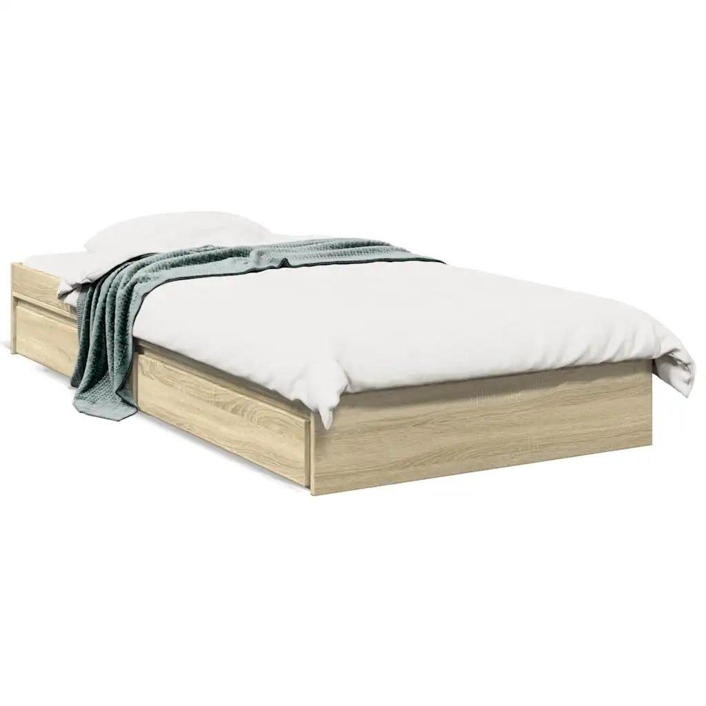 Letto singolo | Letto per adulti | Giroletto Cassetti Rovere Sonoma 75x190 cm Legno Multistrato