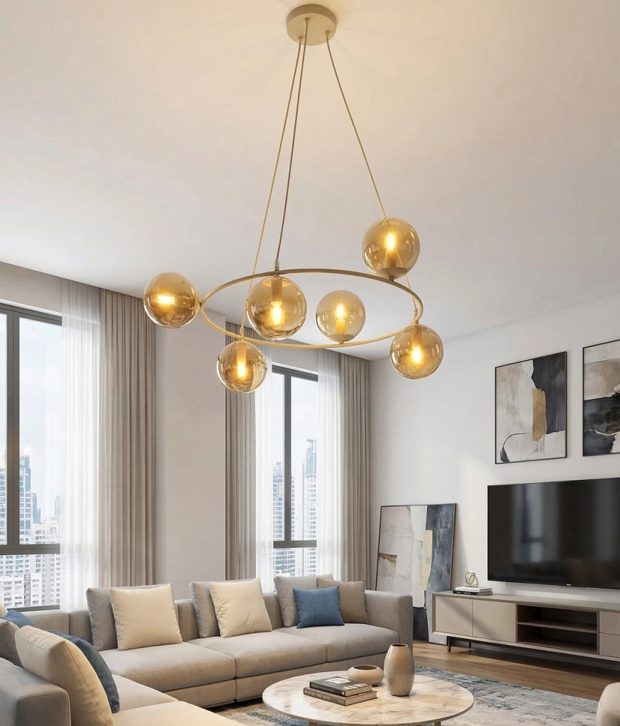 Lampada a sospensione AZURA 6xE14 vetro beige Emibig