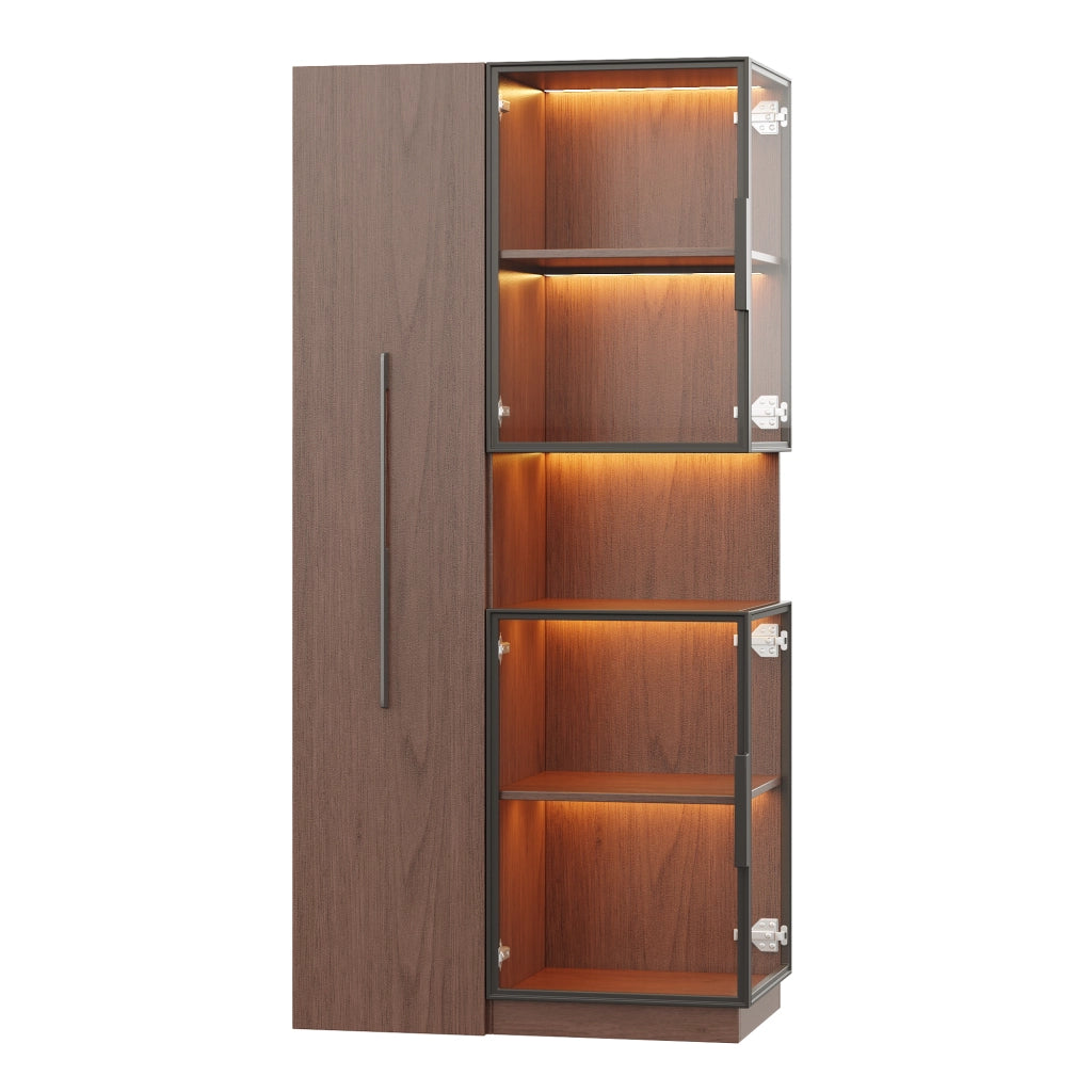 VETRINA 70 x 38 x 160 cm in MDF e vetro colore noce con LED