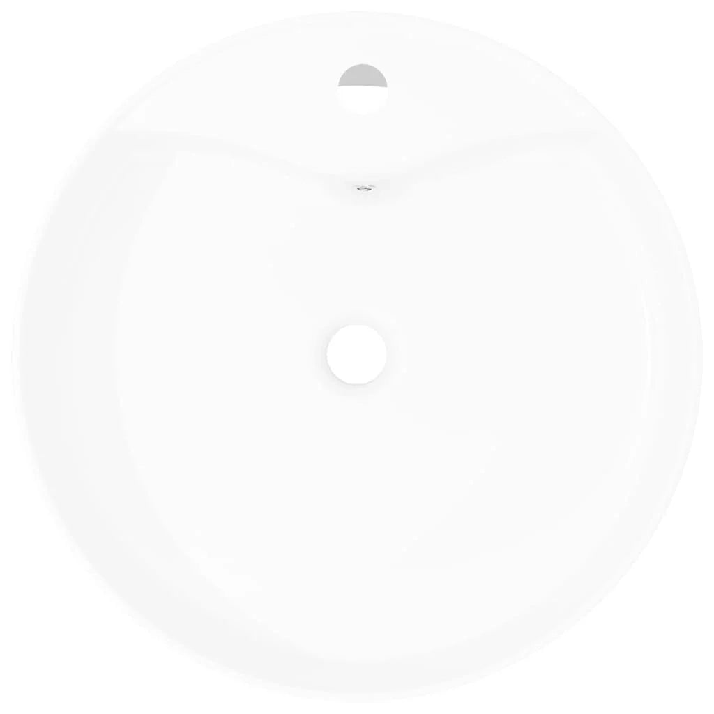 Lavabo da bagno diametro 46,5 cm con foro troppo pieno/rubinetto rotondo in ceramica bianca 02_0002513