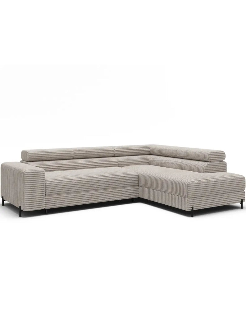 Divano ad angolo COLESIA convertibile 5 posti grigio velluto a coste – destro – 274x200cm
