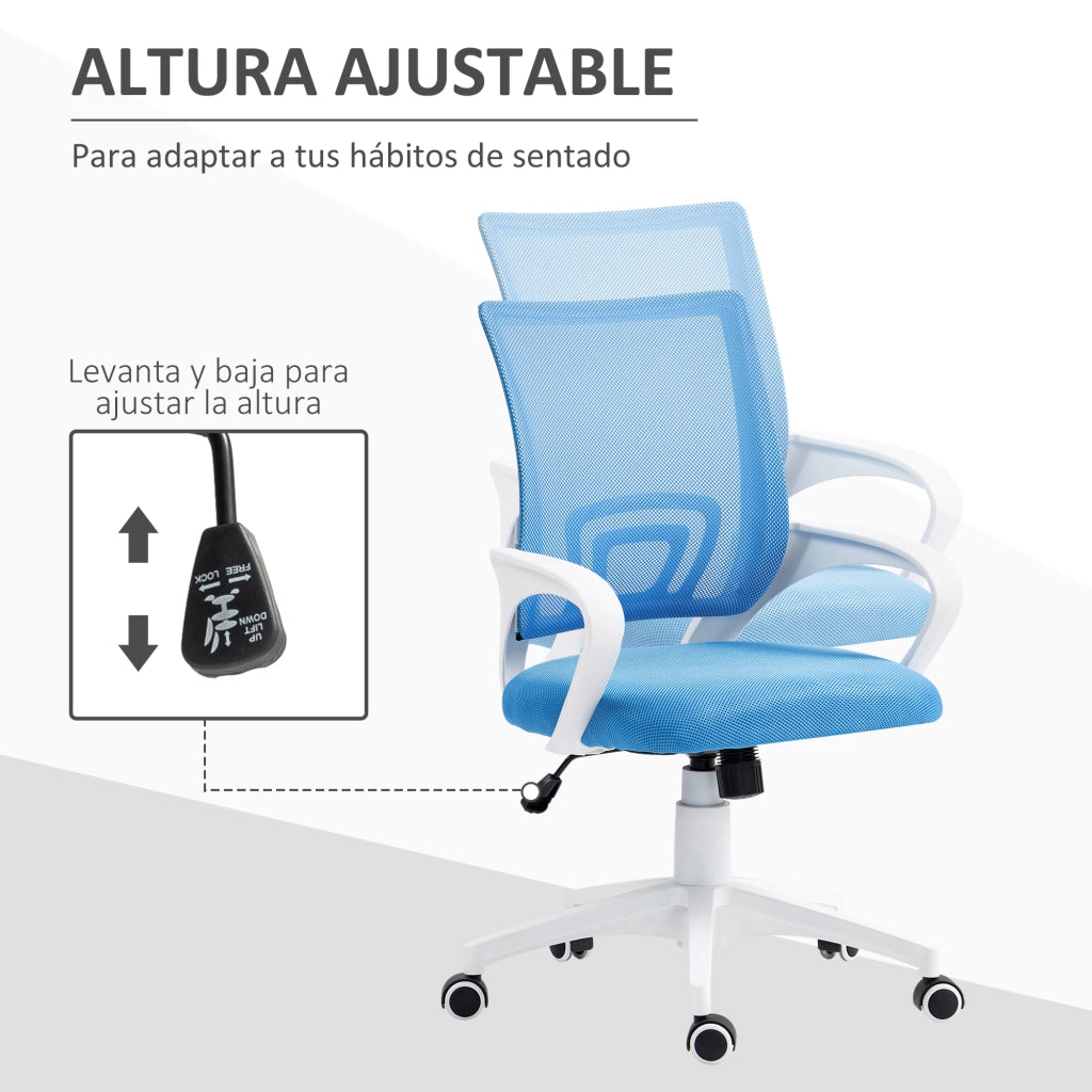 Sedia da ufficio girevole con schienale in rete, braccioli e altezza regolabile ¨C zephmum ¨C blu chiaro, carico 120 kg