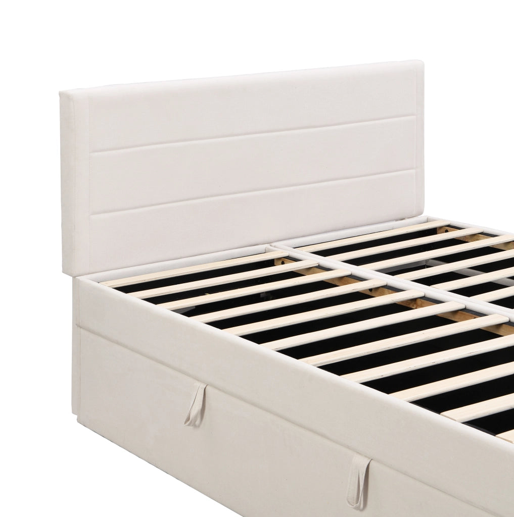 Letto matrimoniale 140x200 cm con contenitore in legno e MDF beige