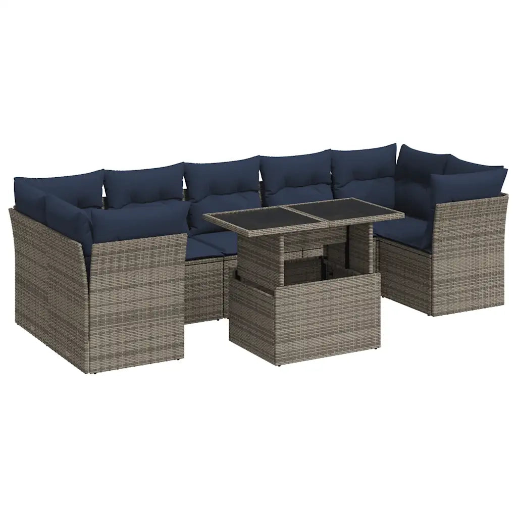 Set Divano da Giardino 8pz con Cuscini Grigio Polyrattan Acacia 3326122