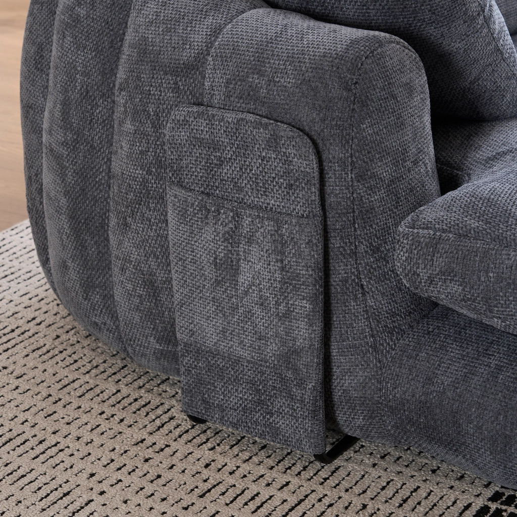 Méridienne in chenille con seduta profonda, cuscini aggiuntivi e senza montaggio, per relax in salotto grigio