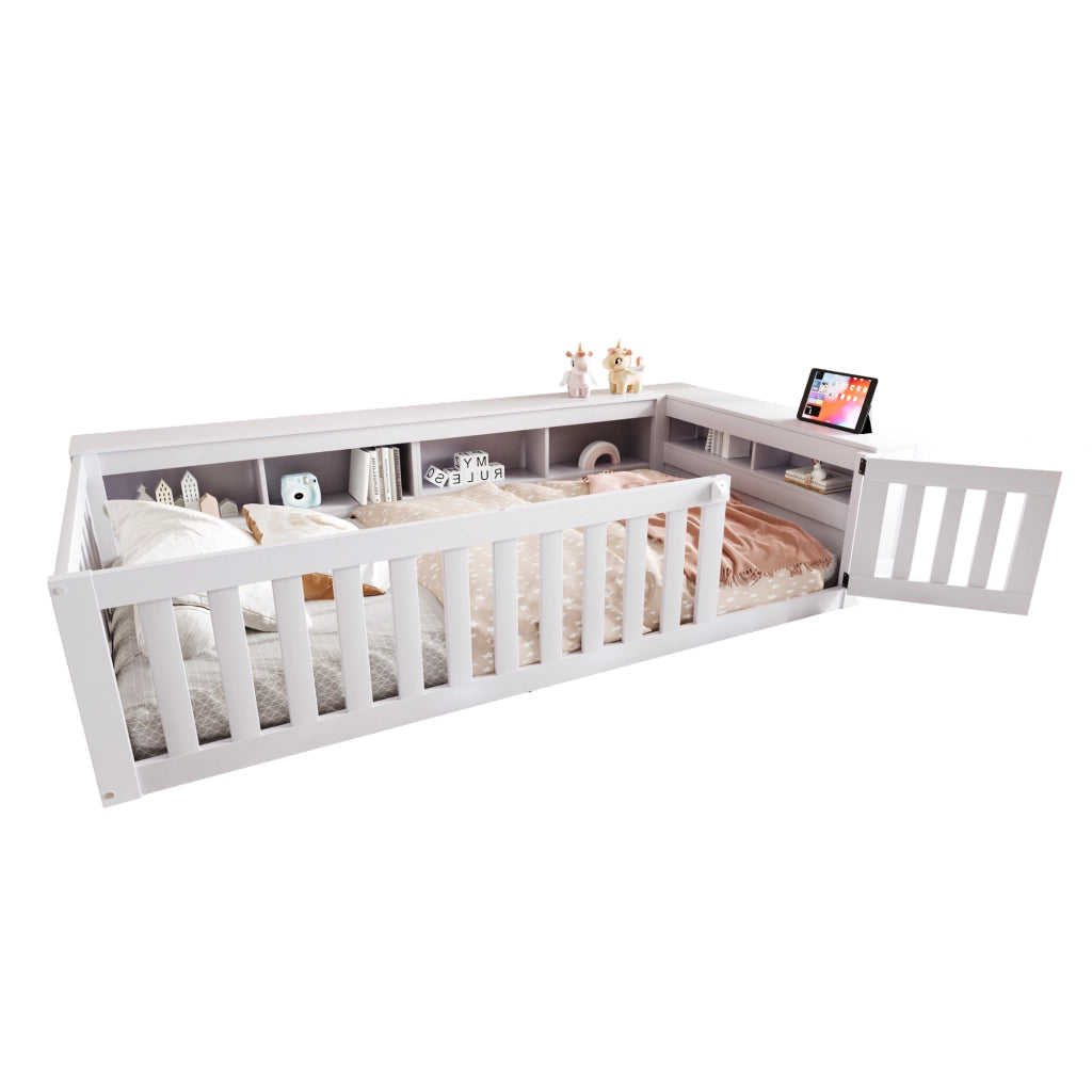 Letto singolo bianco con funzione multifunzione in legno massello 90x200 cm