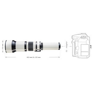 teleobiettivo 650-1300 mm 1:8-16 CSC compatibile con innesto obiettivo Canon RF - Messa a fuoco manuale, teleobiettivo zoom per sensori full frame e APS-C - Custodia, coperture