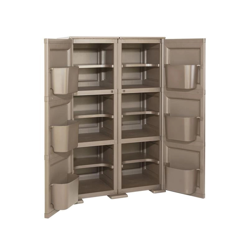 MOBILE MULTIUSO 2 ANTE WENGÉ 79X43X125 CM CON 3 MODULI E 6 TASCHE LATERALI – CONTENITORE VERTICALE SALVASPAZIO PER ORGANIZZAZIONE CASA